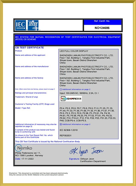 LED Screen factory IEC Certificate