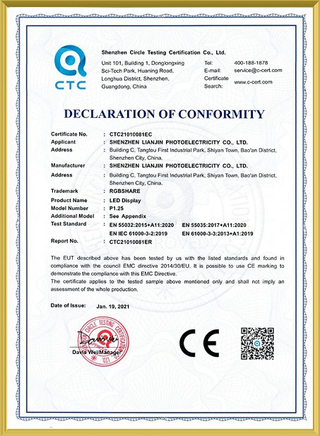 LED Display CE Certificate