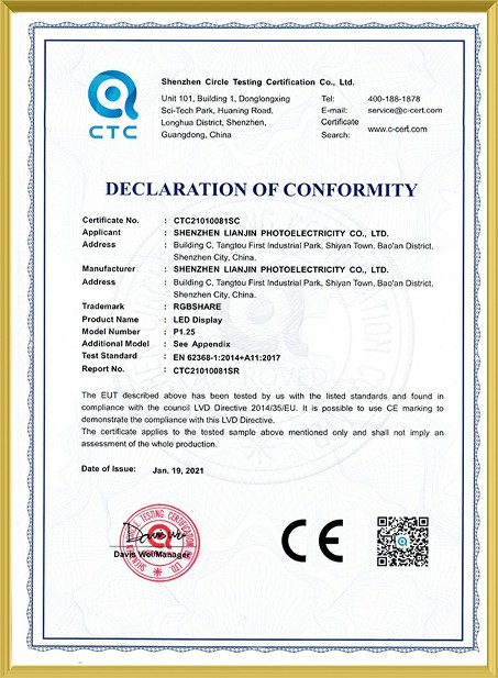 LED Display CE Certificate