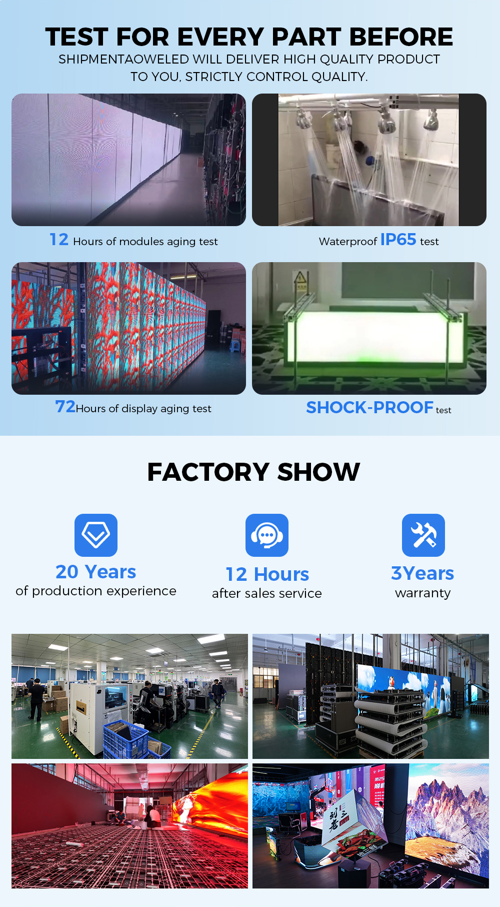 OUTDOORLED SCREEN TEST FOR EVERY PART BEFORE