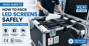 P3.91 LED screen being packed safely in a flight case for shipping
