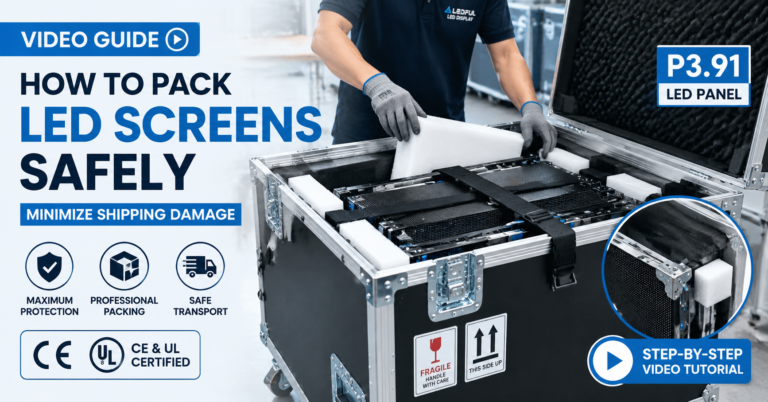 P3.91 LED screen being packed safely in a flight case for shipping