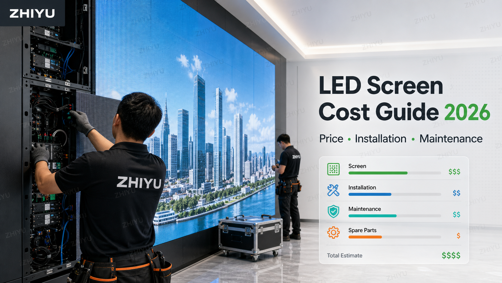 LED screen cost breakdown by ZHIYU including modules cabinets installation and maintenance