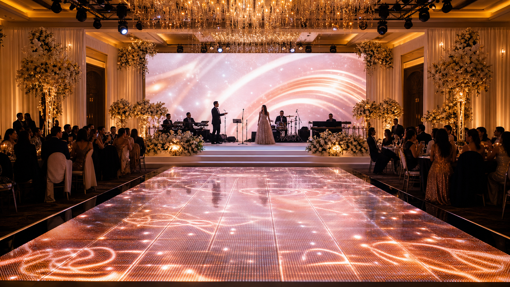 Interactive LED dance floor for wedding stage and party venue